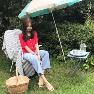 V-neck Elbow-sleeve Light Cardigan Red - One Size