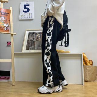 Cow Print Panel Cropped Harem Pants