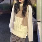 Color Block Cable Knit Sweater Vest Almond - One Size
