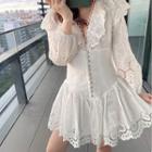 Pointelle Long-sleeve A-line Dress