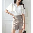 Flutter-sleeve Metallic-button Blouse