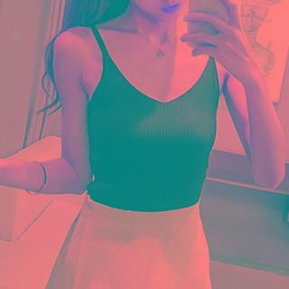 Plain V-neck Ribbed Camisole
