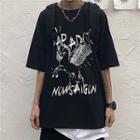 Pegasus Print Elbow-sleeve T-shirt