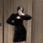 Balloon-sleeve Cutout Velvet Mini A-line Dress