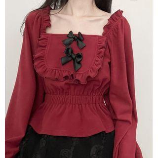 Ruffle Trim Bow Cropped T-shirt