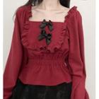 Ruffle Trim Bow Cropped T-shirt