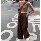 Long-sleeve Cropped T-shirt / Wide-leg Dress Pants