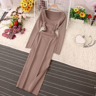 Square-neck Knit Maxi Sheath Dress