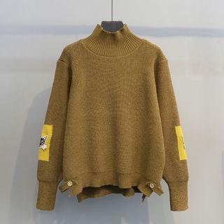 Cat Appliqu  Mock-neck Sweater