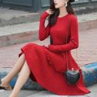 Ruffled A-line Rib Knit Dress