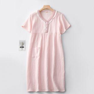 Short-sleeve V-neck Midi Sleep Dress