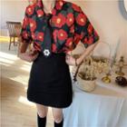 Floral Tie / Floral Blouse / A-line Skirt