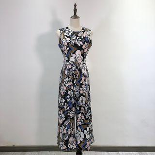 Flower Print Sleeveless Cropped Wide-leg Jumpsuit