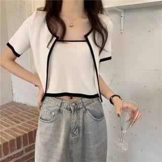 Set: Contrast Trim Strapless Top + Light Jacket