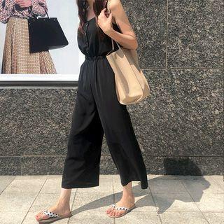Button-front Band-waist Jumpsuit