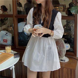 Mock Two-piece Mini A-line Dress Black & White - One Size