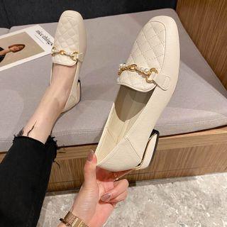 Faux Pearl Quilted Loafers