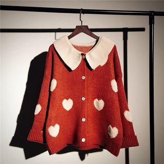 Collared Heart Print Cardigan