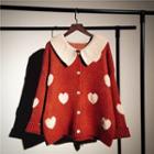 Collared Heart Print Cardigan