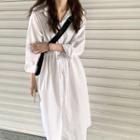 Long-sleeve Drawcord A-line Midi Shirtdress White - One Size