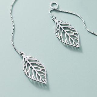 925 Sterling Silver Hollow Leaf Threader Earring 1 Pair - S925 Silver - One Size