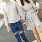 Couple Matching Striped Shirt / Long-sleeve A-line Mini Dress