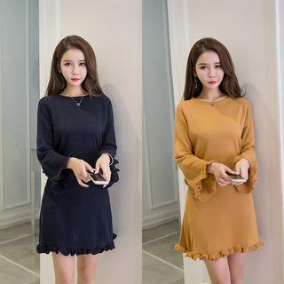Set: Frilled Trim Knit Top + Knit A-line Skirt