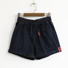 Elastic-waist Wide-leg Denim Shorts