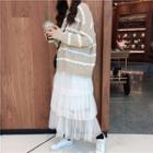 Striped Sweater / Tiered Midi Skirt