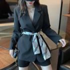 Long-sleeve Plain Blazer With Printed Neckerchief