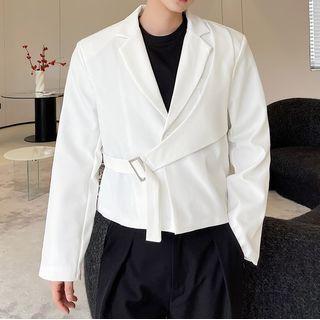 Plain Buckled Layered Cropped Blazer