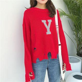 Letter Applique Chunky Knit Sweater