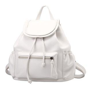 Drawstring Faux Leather Backpack Black - One Size