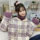 Mock Two-piece Plaid Hoodie As Shown In Figure - One Size