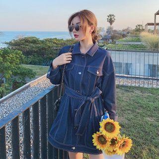 Contrast Stitching Mini A-line Denim Shirtdress