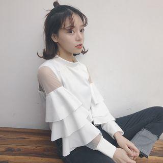 Ruffle Tulle-sleeve Top