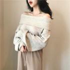 Plain Off-shoulder Sweater Almond - One Size