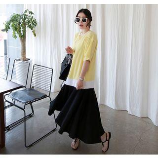 Ruffled-hem Color-block Maxi Dress