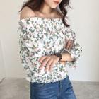 Floral Print Off-shoulder 3/4-sleeve Top