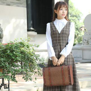 Sleeveless Check Buttoned Dress / Long-sleeve Blouse