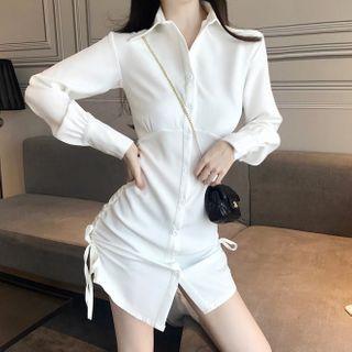 Long-sleeve Drawstring Mini Sheath Shirt Dress