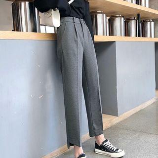 Cutout-hem Straight-cut Cropped Dress Pants