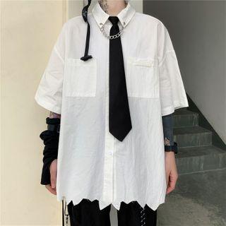 Ripped Hem Short Sleeve Plain Shirt