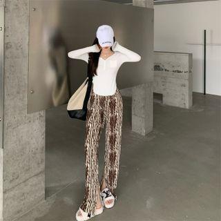 Long-sleeve Top / Print Straight Leg Pants