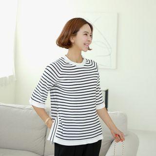 Slit-hem Stripe Knit Top