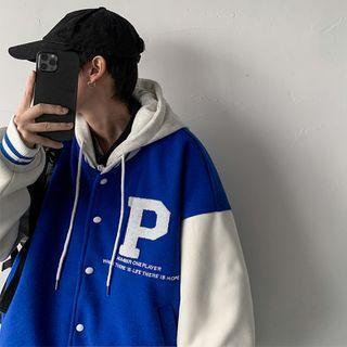 Long Sleeve Letter Print Hooded Baseball Jacket