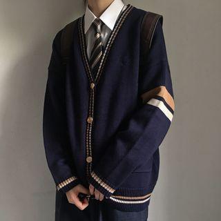 Contrast Trim Cardigan / Pocket Detail Cropped Harem Pants