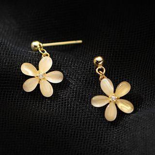 Flower Rhinestone Cat Eye Stone Sterling Silver Dangle Earring