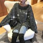 Melange Asymmetrical Boxy Sweater Black - One Size