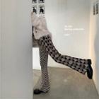 High-waist Patterned Panel Boot-cut Pants Black & White - One Size